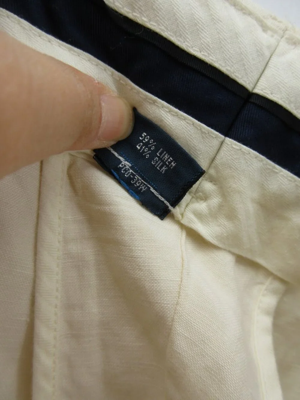 VINTAGE Ralph Lauren Polo Pants 38X27 Cream Linen Silk Trousers Y2K *